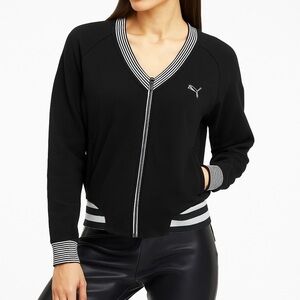 Puma Zip Track Top V-neck Lightweight Jacket w Pockets Retro VTG Black White M/L